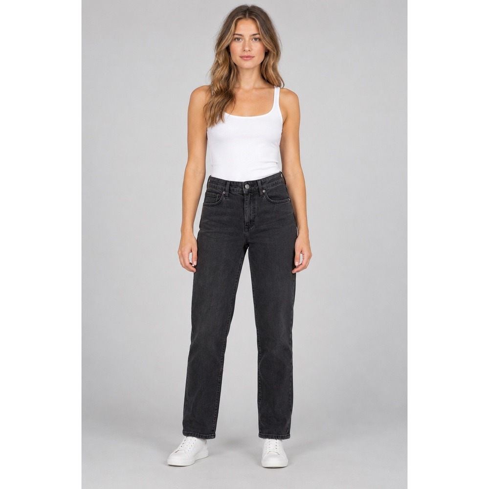 Hudson Slim Straight Jeans Womens 4 Black Mid Rise Denim Minimalist Streetwear